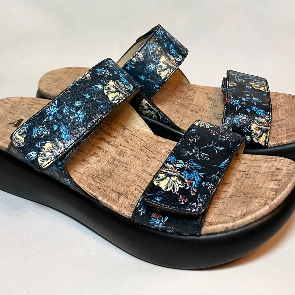 Alegria Navy Sz 7.5 38 Floral Women's Sandals Double Strap Adjustable NWOT Read